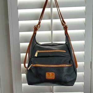 New Valentina leather backpack/handbag Black with camel color leather trim